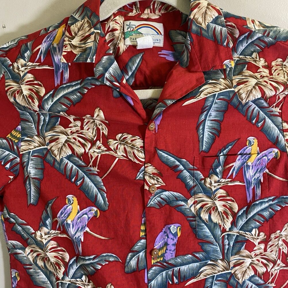 VTG Paradise Found Magnum PI Hawaiian Shirt Mens Large Red Jungle Bird USA Made